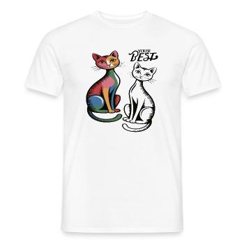 Katzenduo Pop Art  - Männer T-Shirt - Weiß - Vorne - AI Model Male 178 dark (178cm)