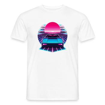 Neon Synthwave Auto am Sonnenuntergang - Männer T-Shirt - Weiß - Vorne - AI Model Male 178 dark (178cm)
