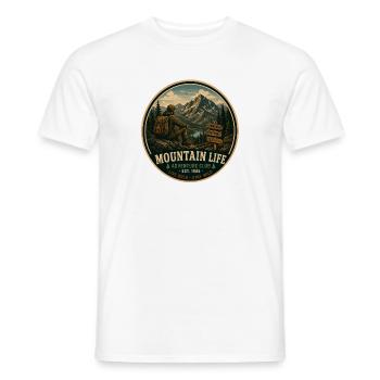 Graphisme d’aventure vintage Mountain Life - T-shirt homme - blanc - Devant - AI Model Male 178 dark (178cm)