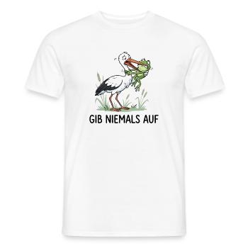 Gib niemals auf! – Lustiger Storch & Frosch - Männer T-Shirt - Weiß - Vorne - AI Model Male 178 dark (178cm)