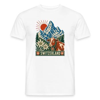 Schweizer Bergkuh im Sonnenaufgang - Männer T-Shirt - Weiß - Vorne - AI Model Male 178 dark (178cm)