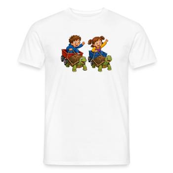 Kinder Schildkrötenrennen im Bollerwagen Spaß - Männer T-Shirt - Weiß - Vorne - AI Model Male 178 dark (178cm)