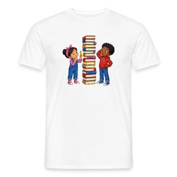 Kids Stack of Books Fair Funny Learning Motif - Men's T-Shirt - white - Front - AI Model Male 178 dark (178cm)