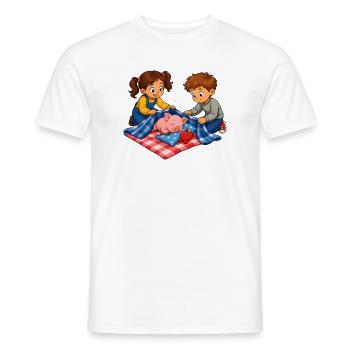 Schwein Mittagsschlaf mit Kindern Kuschelmotiv - Männer T-Shirt - Weiß - Vorne - AI Model Male 178 dark (178cm)