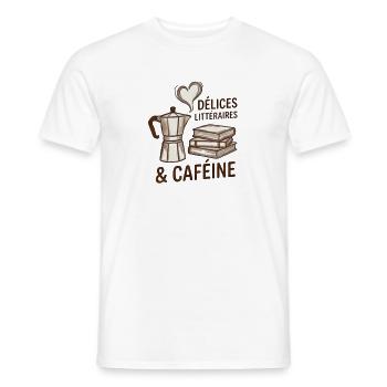 Delices litteraires & Cafeine - Livre et Cafe - T-shirt homme - blanc - Devant - AI Model Male 178 dark (178cm)