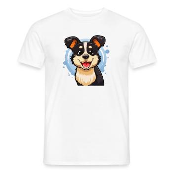 Fröhliches schwarz-weißes Hündchen (Comic-Porträt) - Männer T-Shirt - Weiß - Vorne - AI Model Male 178 dark (178cm)