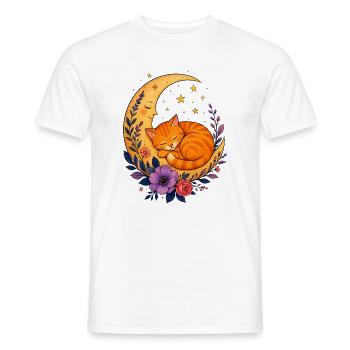 Mond Katze im Blütenmeer - Männer T-Shirt - Weiß - Vorne - AI Model Male 178 dark (178cm)