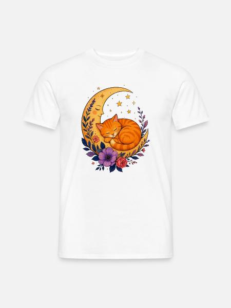 Mond Katze im Blütenmeer - Männer T-Shirt - Weiß