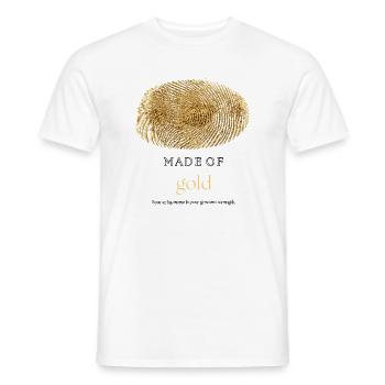 Aus Gold gefertigtes Fingerabdruck-Zitat-Design - Männer T-Shirt - Weiß - Vorne - AI Model Male 178 dark (178cm)