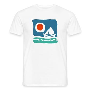 Sailboat on azure sea – Marine illustration - Men's T-Shirt - white - Front - AI Model Male 178 dark (178cm)