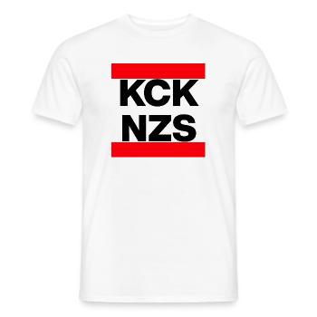 KCK NZS! STATEMENT AGAINST NEO-NAZIS, NEVER AGAIN - Men's T-Shirt - white - Front - AI Model Male 178 dark (178cm)