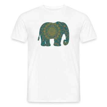 Mandala Elephant Pattern in Teal - Men's T-Shirt - white - Front - AI Model Male 178 dark (178cm)