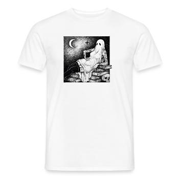 Ghost over books in the moonlight - Men's T-Shirt - white - Front - AI Model Male 178 dark (178cm)