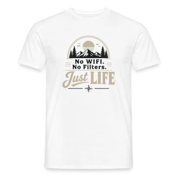 Pas de WiFi, pas de filtres, juste la vie | Aménagement extérieur - T-shirt homme - blanc - Devant - AI Model Male 178 dark (178cm)