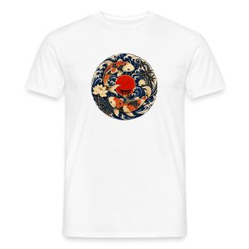 Koi in the moon circle with torii - Men's T-Shirt - white - Front - AI Model Male 178 dark (178cm)