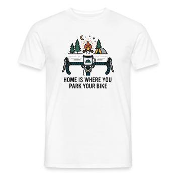 Zuhause ist der Ort, an dem du dein Fahrrad parkst. Campingbecher. - Männer T-Shirt - Weiß - Vorne - AI Model Male 178 dark (178cm)