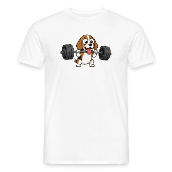Beagle Hund Bodybuilding Gewichtheber Comic - Männer T-Shirt - Weiß - Vorne - AI Model Male 178 dark (178cm)