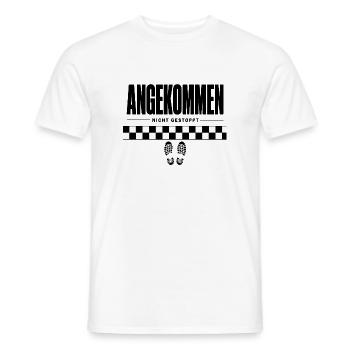 Angekommen Nicht Gestoppt – Zielgerade Spruch - Männer T-Shirt - Weiß - Vorne - AI Model Male 178 dark (178cm)