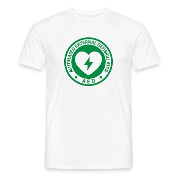 Autocollant automatisé de défibrillateur externe AED - T-shirt homme - blanc - Devant - AI Model Male 178 dark (178cm)