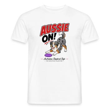 Aussie On! Illustration eines Australian Shepherd - Männer T-Shirt - Weiß - Vorne - AI Model Male 178 dark (178cm)