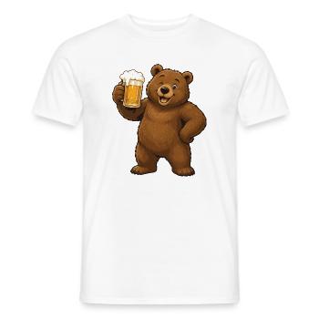 Beer Drinking Bear Cartoon - Men's T-Shirt - white - Front - AI Model Male 178 dark (178cm)