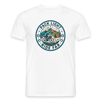 Pack Light Ride Far Bikepacking Vintage Badge Tee - Men's T-Shirt - white - Front - AI Model Male 178 dark (178cm)