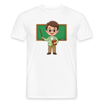 Comic teacher with glasses at blackboard – school - Men's T-Shirt - white - Front - AI Model Male 178 dark (178cm)