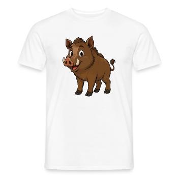 Happy Wild Boar Cartoon - Men's T-Shirt - white - Front - AI Model Male 178 dark (178cm)