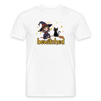 Witch and cat in star magic - Men's T-Shirt - white - Front - AI Model Male 178 dark (178cm)