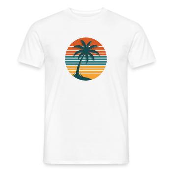 Coucher de soleil rétro avec palmier – Années 70 vintage - T-shirt homme - blanc - Devant - AI Model Male 178 dark (178cm)