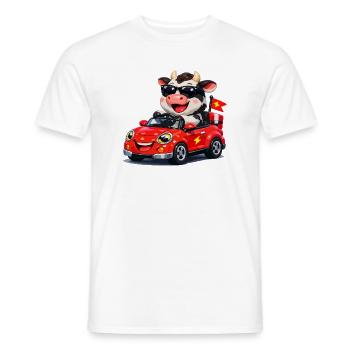 Vache dure en décapotable rouge - T-shirt homme - blanc - Devant - AI Model Male 178 dark (178cm)