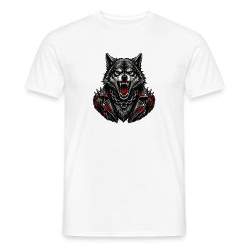Wolf attack in leather jacket - Men's T-Shirt - white - Front - AI Model Male 178 dark (178cm)