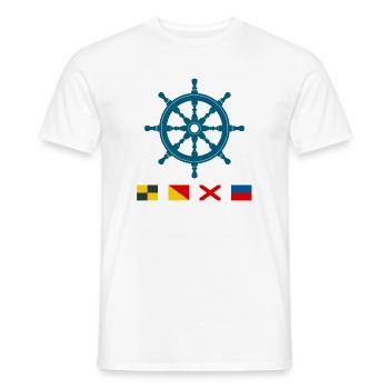 Love – Maritime steering wheel with signal flags - Men's T-Shirt - white - Front - AI Model Male 178 dark (178cm)
