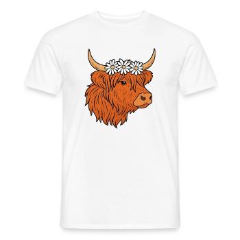 Scottish Highland cattle with daisies - Men's T-Shirt - white - Front - AI Model Male 178 dark (178cm)