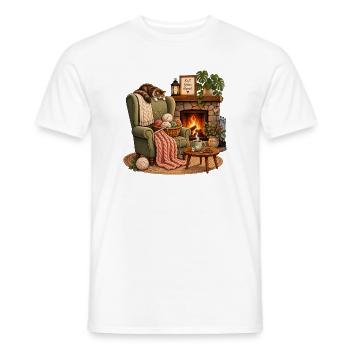 Cuddly knitting time by the fireplace knitting handmade - Men's T-Shirt - white - Front - AI Model Male 178 dark (178cm)