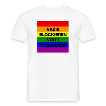 NAZIS BLOCKIEREN STATT TOLERIEREN, LGBTQ COMUNITY - Männer T-Shirt - Weiß - Vorne - AI Model Male 178 dark (178cm)