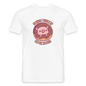 Cochon mignon dans un beignet : inquiète-toi pour être heureux - T-shirt homme - blanc - Devant - AI Model Male 178 dark (178cm)