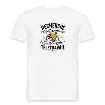 Télétravail, travail humour, humour de bureau - T-shirt homme - blanc - Devant - AI Model Male 178 dark (178cm)