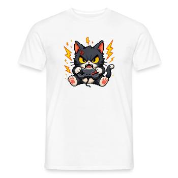 Angry pixel cat with controller - Men's T-Shirt - white - Front - AI Model Male 178 dark (178cm)