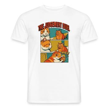 Drôle de bande dessinée du duel des chats orange - T-shirt homme - blanc - Devant - AI Model Male 178 dark (178cm)