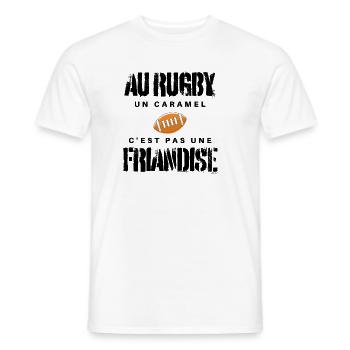 Au Rugby Un Caramel C'est Pas Une Friandise. rugby - T-shirt homme - blanc - Devant - AI Model Male 178 dark (178cm)