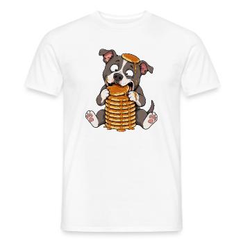 Pitbull avec des pancakes dessin animé drôle - T-shirt homme - blanc - Devant - AI Model Male 178 dark (178cm)