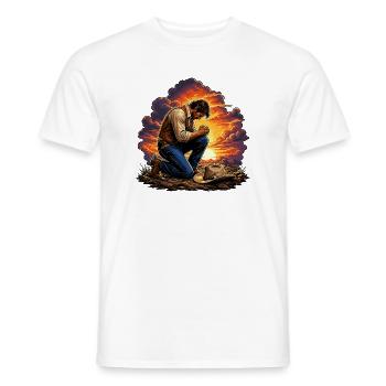 Cow-boy agenouillé au coucher du soleil - T-shirt homme - blanc - Devant - AI Model Male 178 dark (178cm)