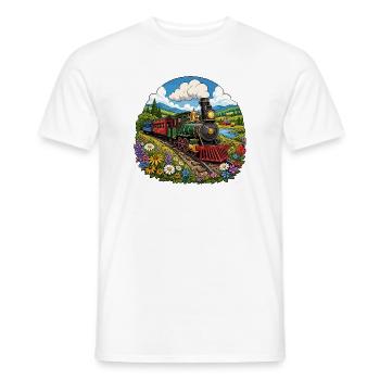 Locomotive à vapeur dans une mer colorée de fleurs - T-shirt homme - blanc - Devant - AI Model Male 178 dark (178cm)