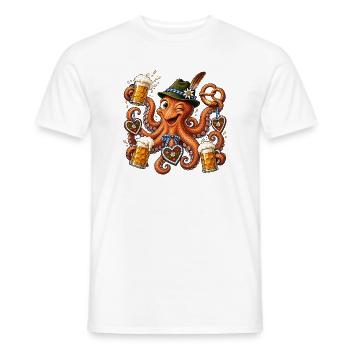 Octopus with beer, pretzel and gingerbread hearts - Men's T-Shirt - white - Front - AI Model Male 178 dark (178cm)