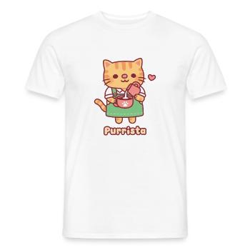 Cute Ginger Cat Barista Purrista - Men's T-Shirt - white - Front - AI Model Male 178 dark (178cm)