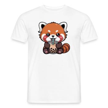 Red Panda Drinking Bubble Tea Kawaii - Men's T-Shirt - white - Front - AI Model Male 178 dark (178cm)