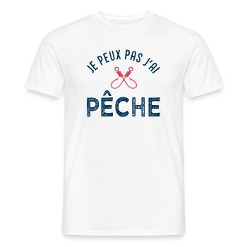 Je peux pas j'ai pêche – T-shirt pêcheur humour - T-shirt homme - blanc - Devant - AI Model Male 178 dark (178cm)
