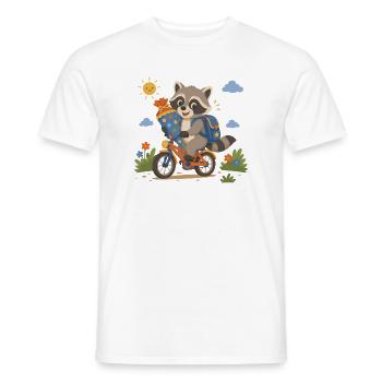 Raccoon rides his bike to school - Men's T-Shirt - white - Front - AI Model Male 178 dark (178cm)