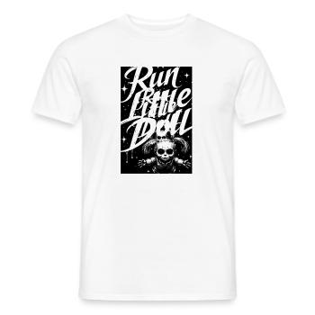 Run Little Doll – Creepy Print - Men's T-Shirt - white - Front - AI Model Male 178 dark (178cm)